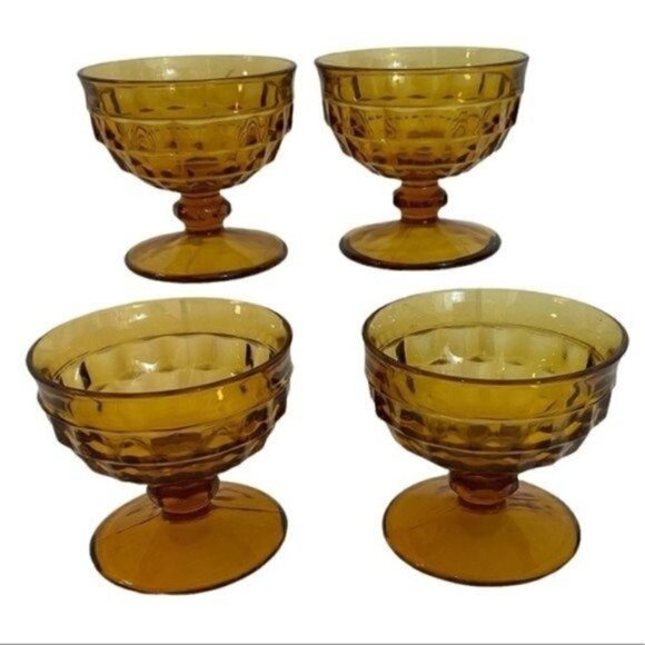 VINTAGE Champagne Sherbet Whitehall Amber Glasses by COLONY set of 4 - Picture 1 of 4